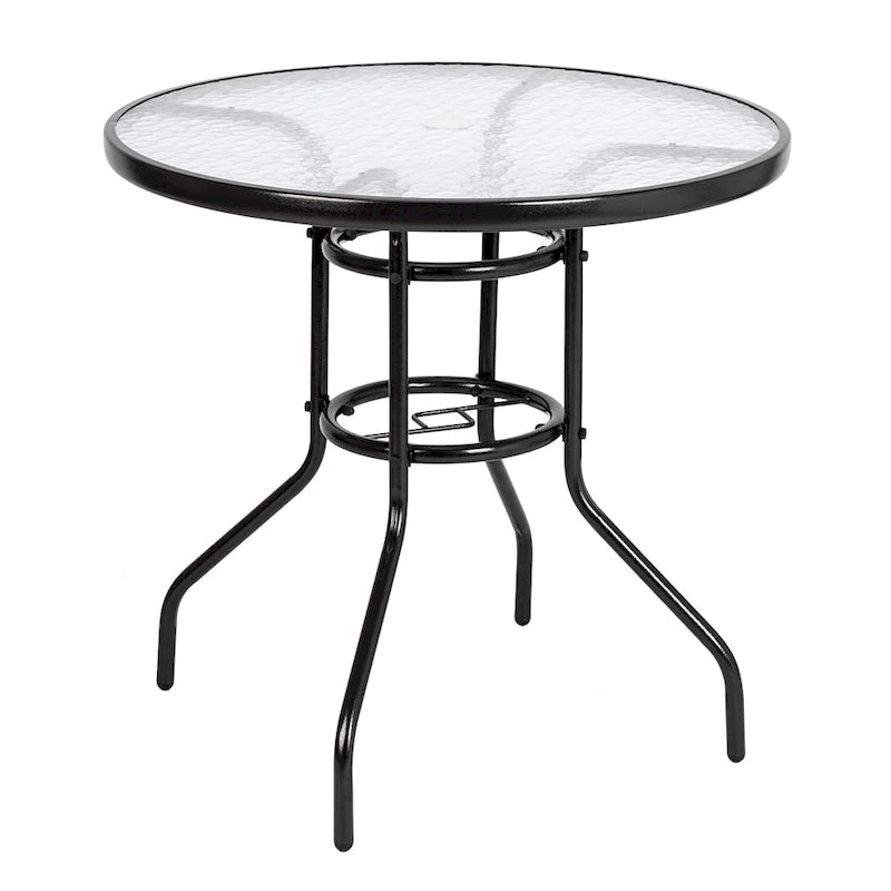 Dark Chocolate Round Outdoor Dining Table – 2-Person, Steel & Glass