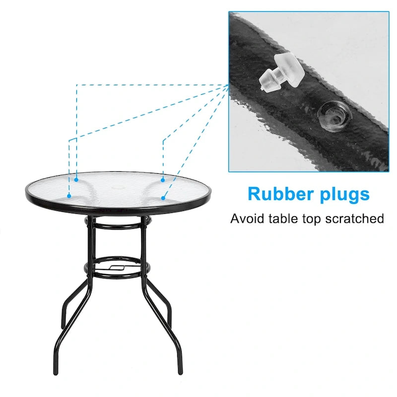 Dark Chocolate Round Outdoor Dining Table – 2-Person, Steel & Glass