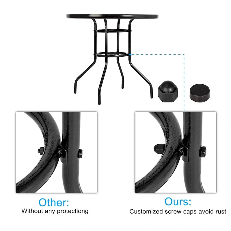 Dark Chocolate Round Outdoor Dining Table – 2-Person, Steel & Glass