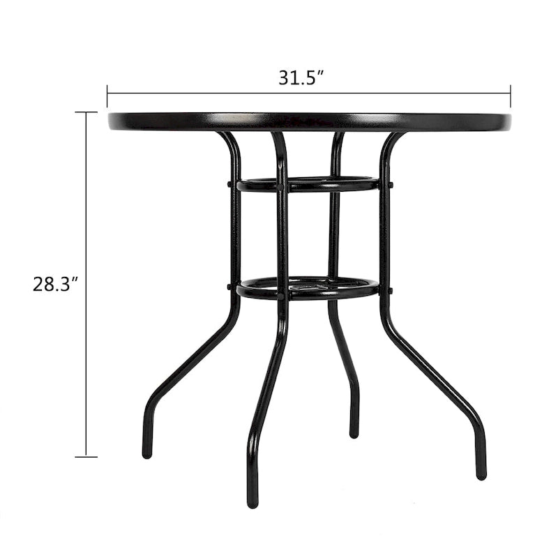 Dark Chocolate Round Outdoor Dining Table – 2-Person, Steel & Glass