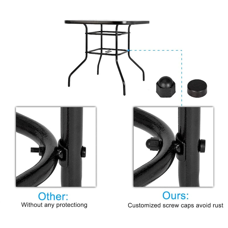 Dark Chocolate Square Glass Top Outdoor Table, 2-Seat