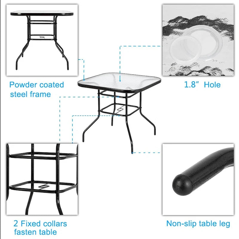 Dark Chocolate Square Glass Top Outdoor Table, 2-Seat