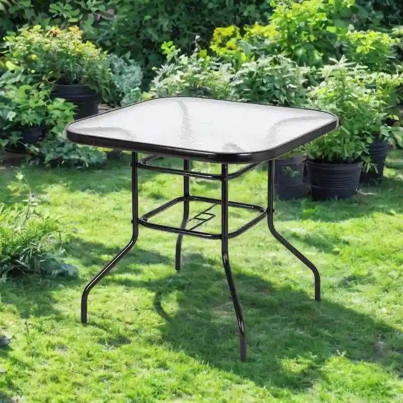 Dark Chocolate Square Glass Top Outdoor Table, 2-Seat