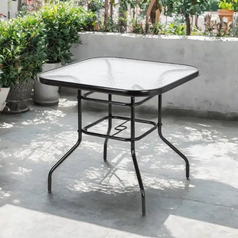 Dark Chocolate Square Glass Top Outdoor Table, 2-Seat