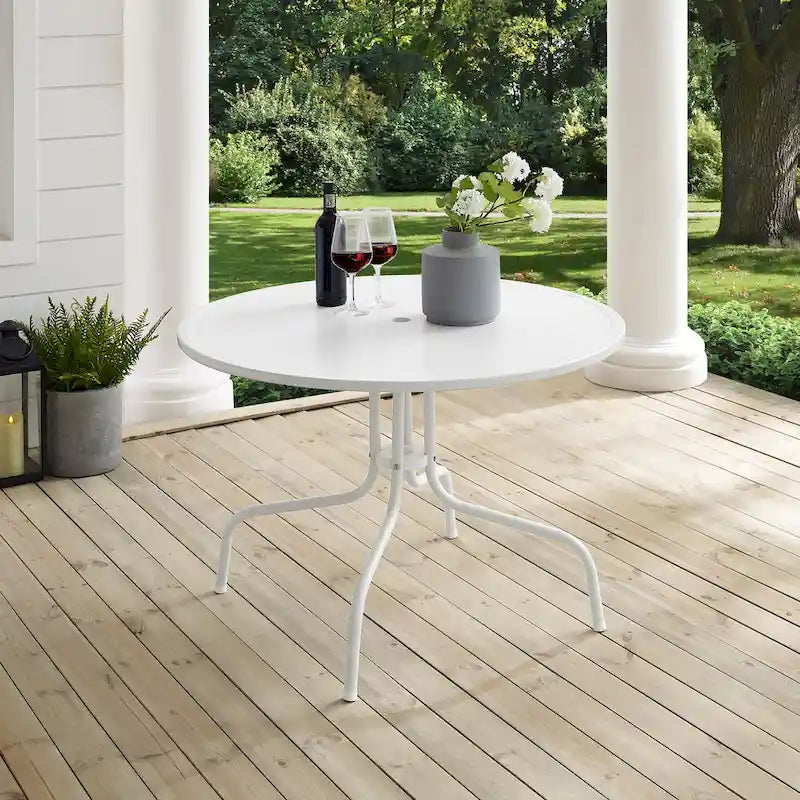 White Retro Round Outdoor Dining Table, Seats 4
