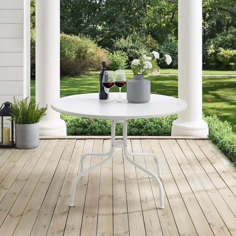 White Retro Round Outdoor Dining Table, Seats 4