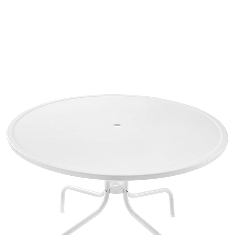 White Retro Round Outdoor Dining Table, Seats 4