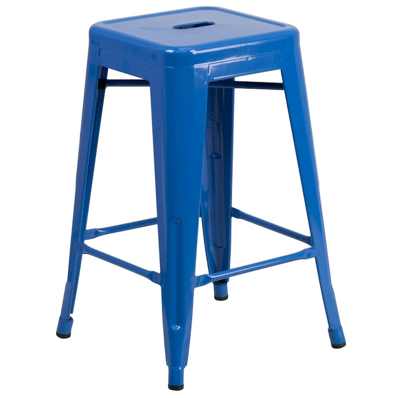 Multi-Color Backless Metal Counter Stool, Square Seat, Single