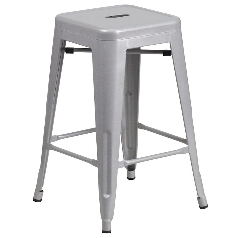 Multi-Color Backless Metal Counter Stool, Square Seat, Single