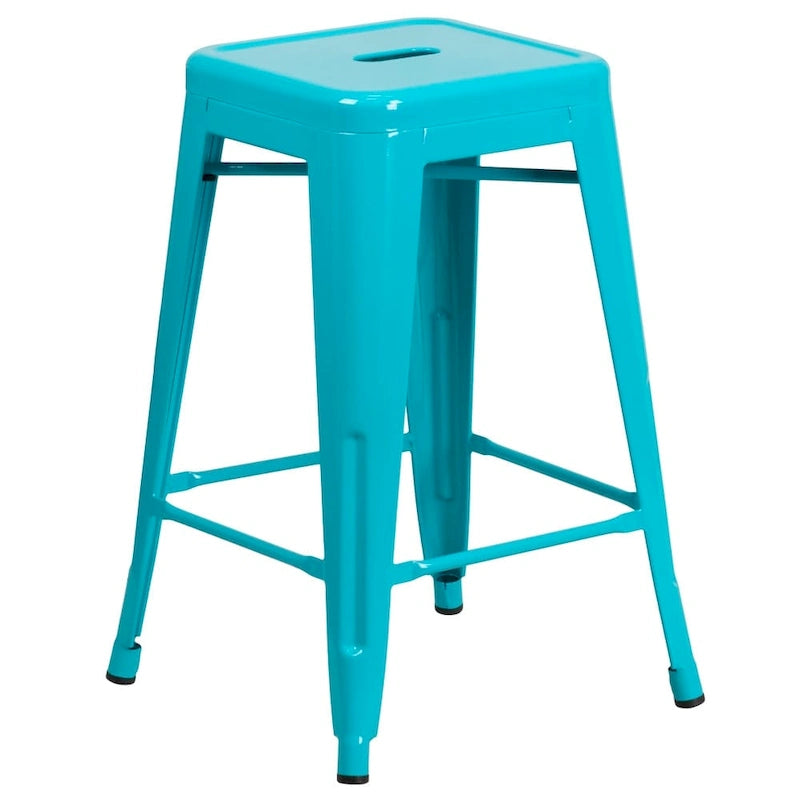 Multi-Color Backless Metal Counter Stool, Square Seat, Single