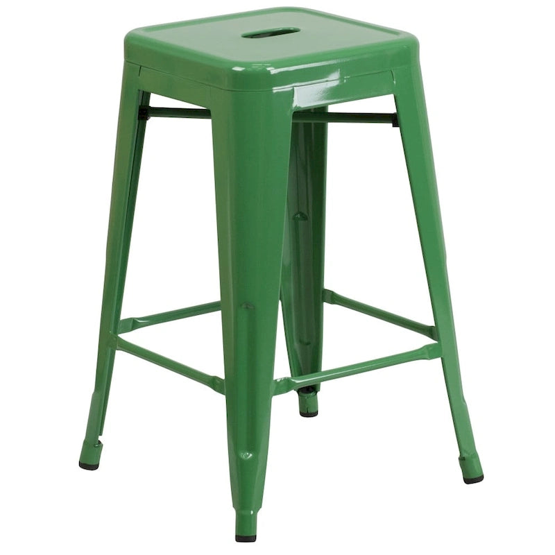 Multi-Color Backless Metal Counter Stool, Square Seat, Single