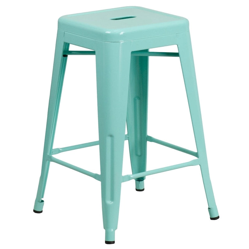 Multi-Color Backless Metal Counter Stool, Square Seat, Single