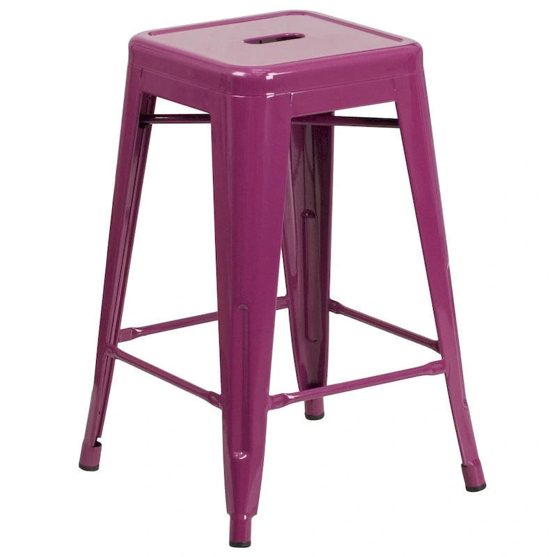 Multi-Color Backless Metal Counter Stool, Square Seat, Single