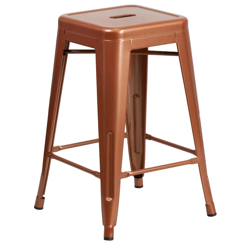 Multi-Color Backless Metal Counter Stool, Square Seat, Single