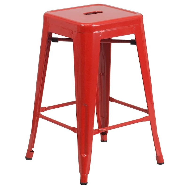 Multi-Color Backless Metal Counter Stool, Square Seat, Single