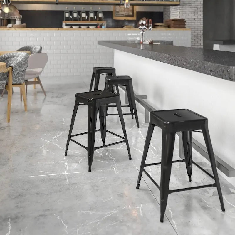 24 High Backless Metal Indoor-Outdoor Counter Height Stool w/Square Seat