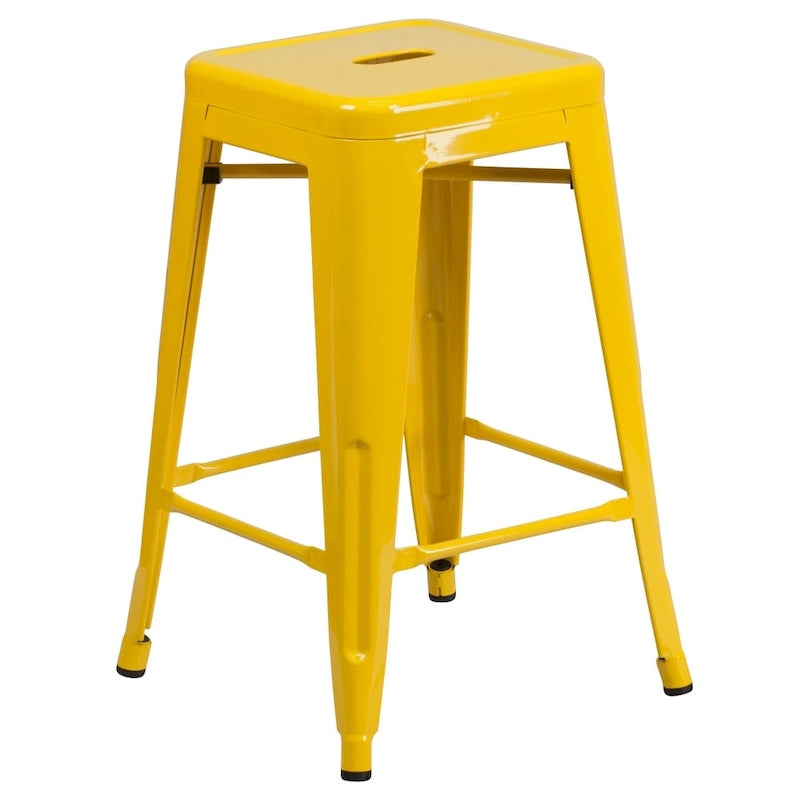 Multi-Color Backless Metal Counter Stool, Square Seat, Single