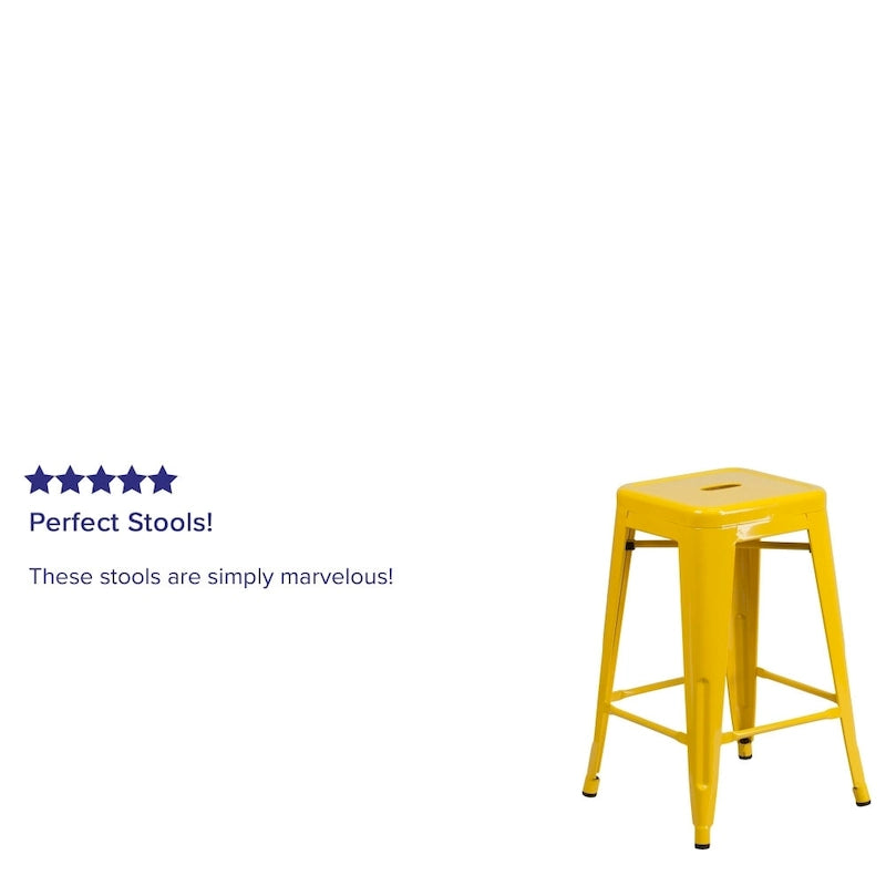 Multi-Color Backless Metal Counter Stool, Square Seat, Single