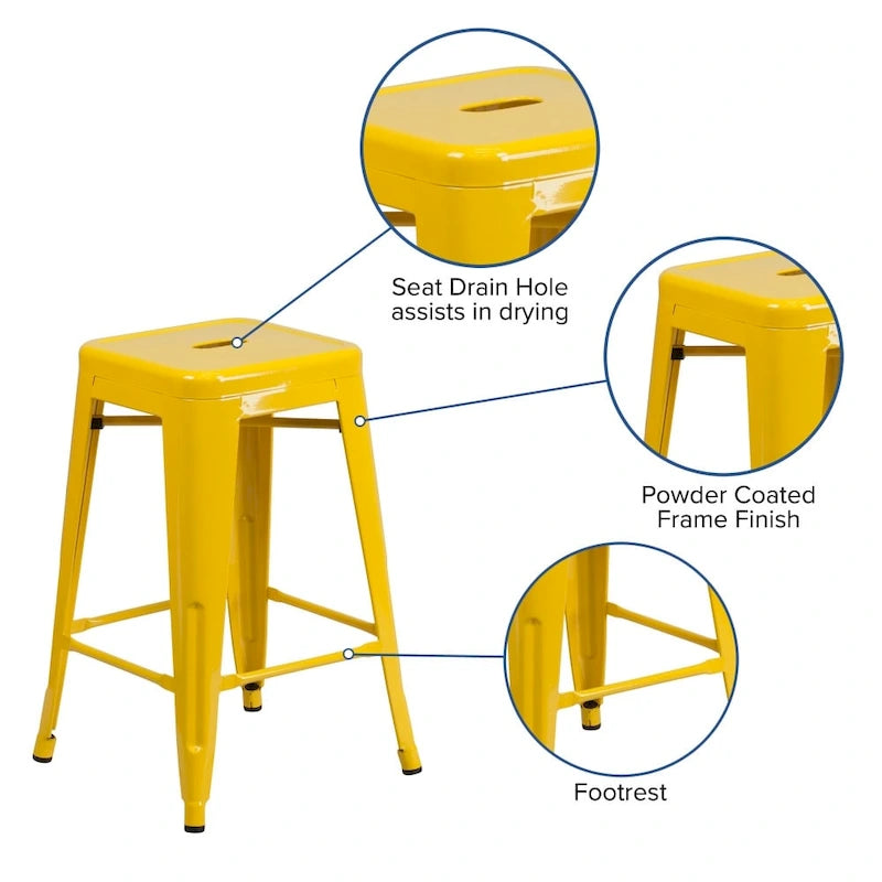 Multi-Color Backless Metal Counter Stool, Square Seat, Single