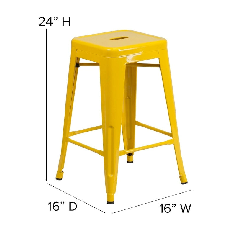 Multi-Color Backless Metal Counter Stool, Square Seat, Single