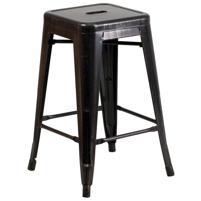 Multi-Color Backless Metal Counter Stool, Square Seat, Single