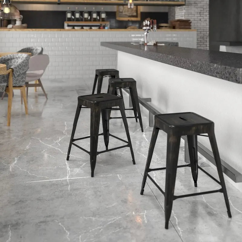 Multi-Color Backless Metal Counter Stool, Square Seat, Single
