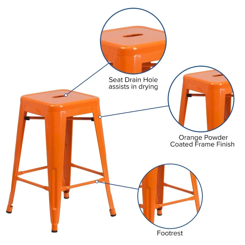Multi-Color Backless Metal Counter Stool, Square Seat, Single