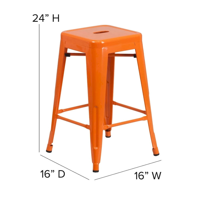 Multi-Color Backless Metal Counter Stool, Square Seat, Single