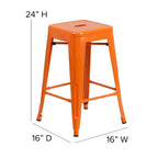 Multi-Color Backless Metal Counter Stool, Square Seat, Single