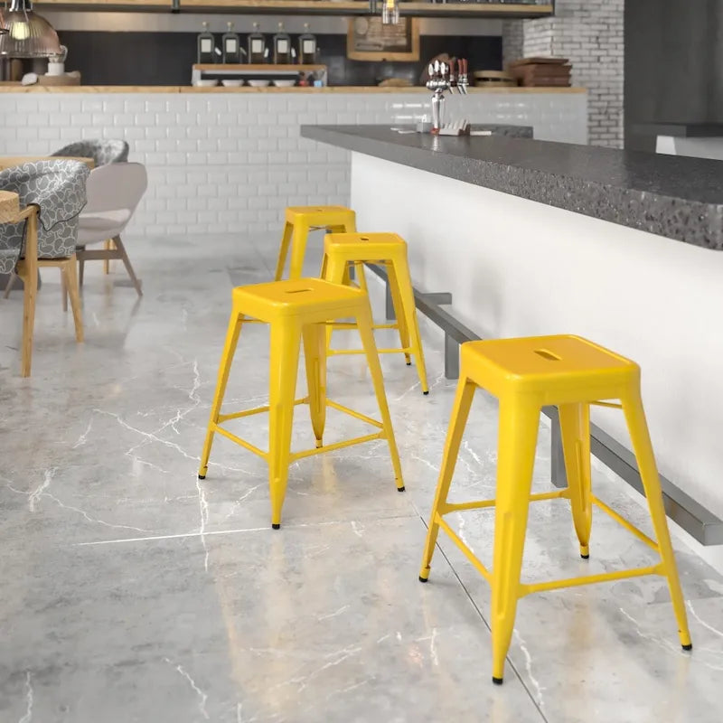 Multi-Color Backless Metal Counter Stool, Square Seat, Single