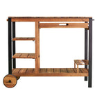 Natural Acacia / Black Outdoor Bar Cart with Storage, 3 Shelves & Bottle Holders