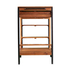 Natural Acacia / Black Outdoor Bar Cart with Storage, 3 Shelves & Bottle Holders