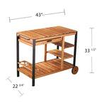 Natural Acacia / Black Outdoor Bar Cart with Storage, 3 Shelves & Bottle Holders