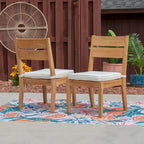 Natural Teak Outdoor Dining Chair, Midcentury Slatted Back, Set of 2
