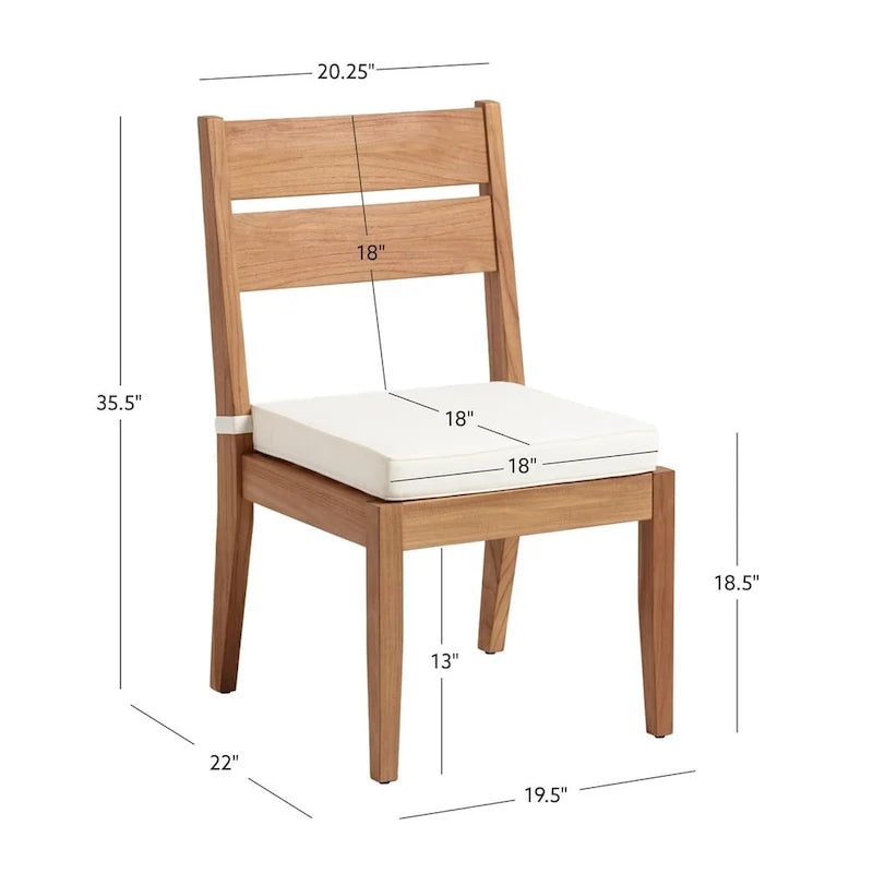 Natural Teak Outdoor Dining Chair, Midcentury Slatted Back, Set of 2