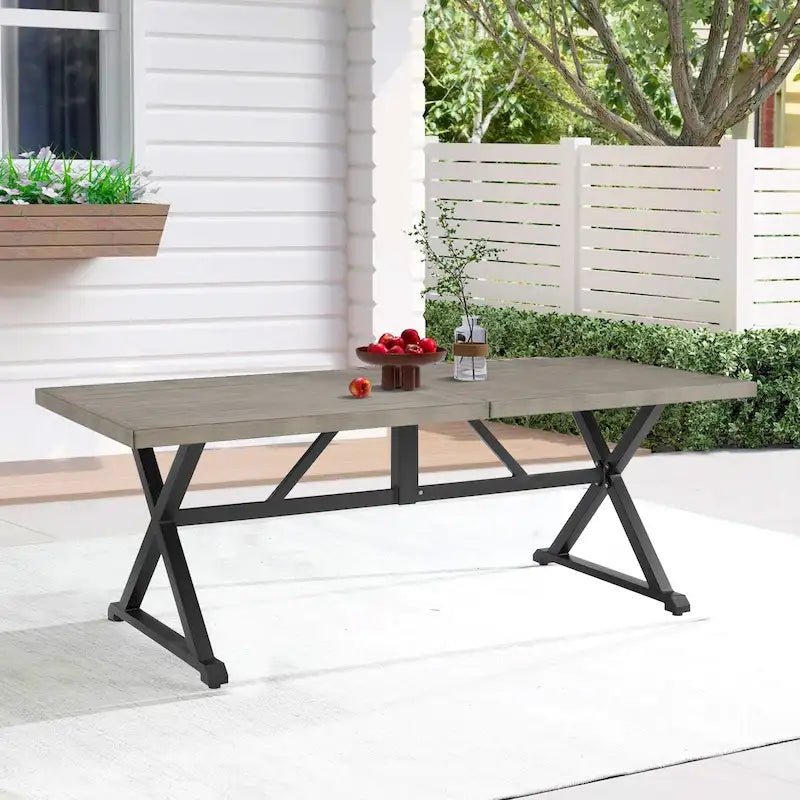 Taupe Rectangular Patio Dining Table, Seats 6, Umbrella Hole