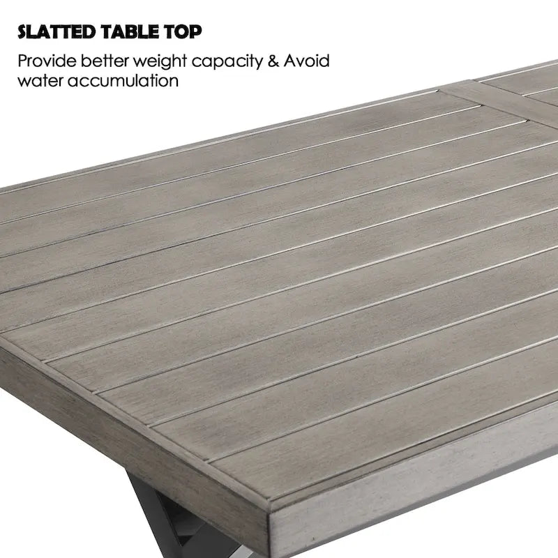 Taupe Rectangular Patio Dining Table, Seats 6, Umbrella Hole
