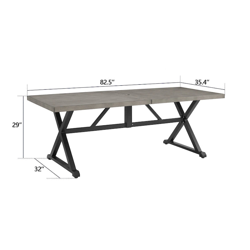 Taupe Rectangular Patio Dining Table, Seats 6, Umbrella Hole