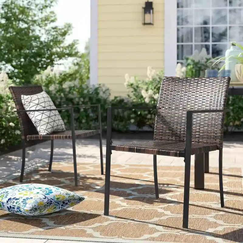 Patio Stackable PE Wicker Dining Chairs(Set of 2)