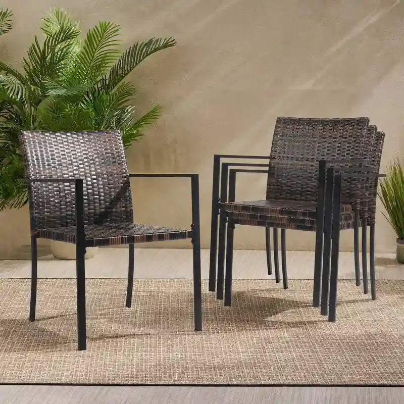 Antique Brown Stackable Wicker Dining Chair, Set of 2