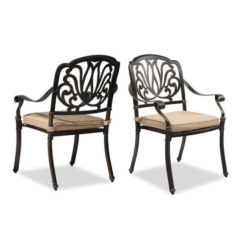 Antique Bronze Cast Aluminum Stackable Dining Chair, Set of 2, With/Without Cushion