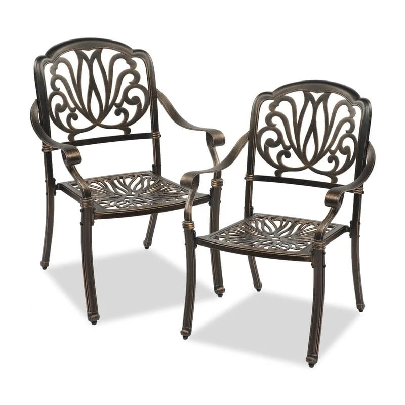 Antique Bronze Cast Aluminum Stackable Dining Chair, Set of 2, With/Without Cushion