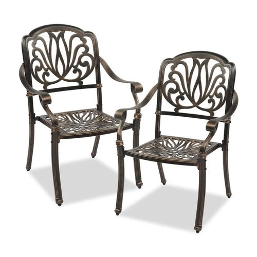Antique Bronze Cast Aluminum Stackable Dining Chair, Set of 2, With/Without Cushion