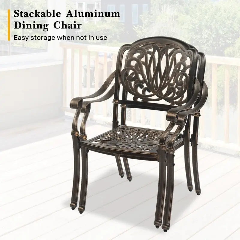 Antique Bronze Cast Aluminum Stackable Dining Chair, Set of 2, With/Without Cushion