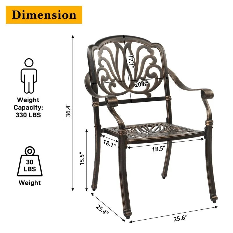 Antique Bronze Cast Aluminum Stackable Dining Chair, Set of 2, With/Without Cushion