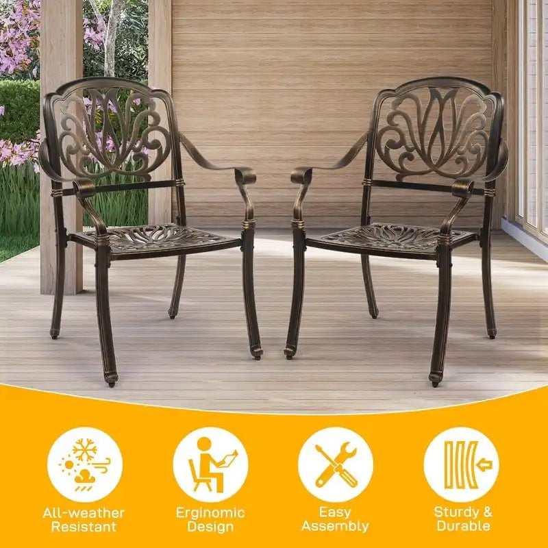 Antique Bronze Cast Aluminum Stackable Dining Chair, Set of 2, With/Without Cushion