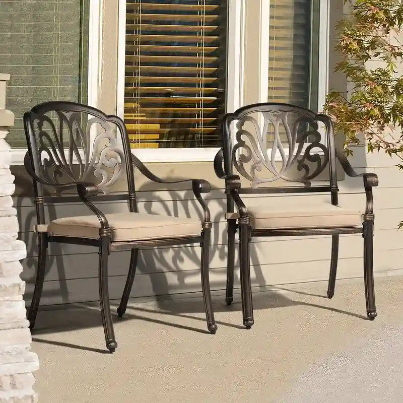 Antique Bronze Cast Aluminum Stackable Dining Chair, Set of 2, With/Without Cushion