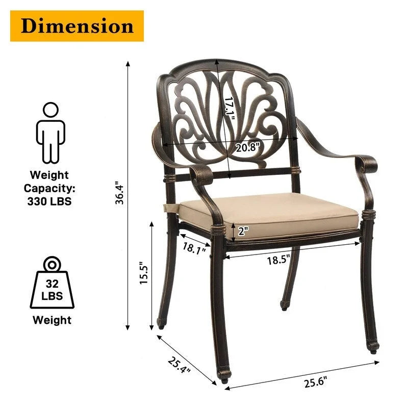 Antique Bronze Cast Aluminum Stackable Dining Chair, Set of 2, With/Without Cushion