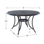 Antique Bronze Round Cast Aluminum Outdoor Dining Table, Seats 4
