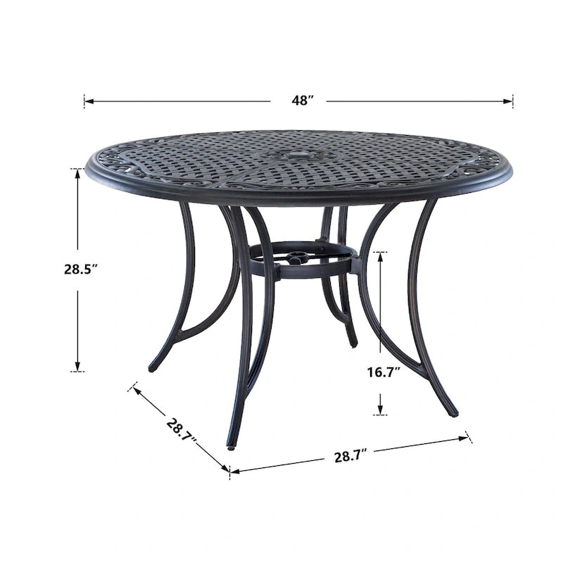 Antique Bronze Round Cast Aluminum Outdoor Dining Table, Seats 4